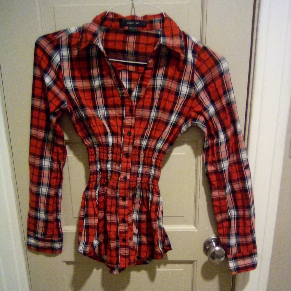 Dressy Red Plaid Button Down Collared Shirt